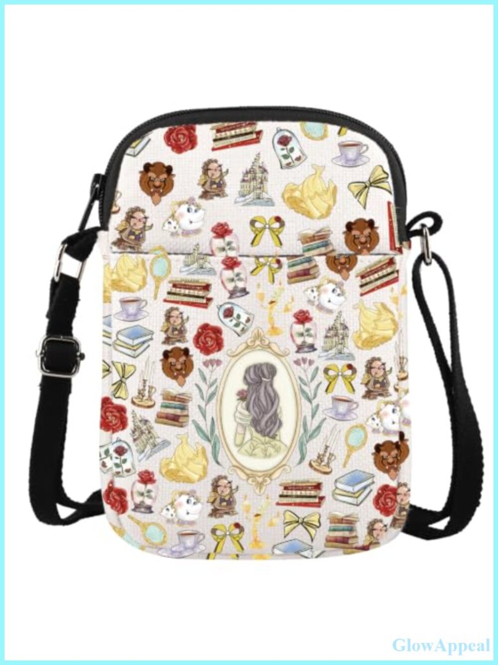Canvas Crossbody Bag Princess Cartoon Movie Adjustable Strap Satchel